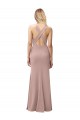 Compra Rosa empolvado Cubierta Halter Cuello Alto Crepé Elástico Largo Vestidos de dama de honor / Vestidos de fiesta