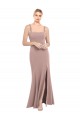 Compra Rosa empolvado Sirena Cuadrado Cuello Alto Crepé Elástico Largo Vestidos de dama de honor / Vestidos de fiesta