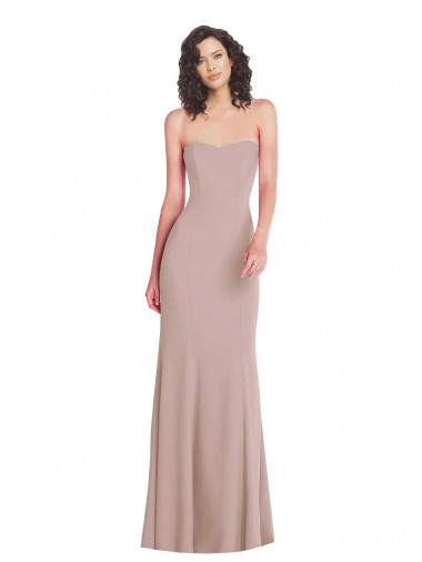 Rosa empolvado Sirena Cuello de Corazón Sin tirantes Crepé Elástico Largo Formales Vestidos de dama de honor / Vestidos de fiesta Venta