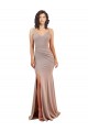 Compra Rosa empolvado Sirena Cuello en V Crepé Elástico Largo Formales Vestidos de dama de honor / Vestidos de fiesta