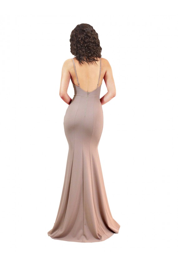 Compra Rosa empolvado Sirena Cuello en V Crepé Elástico Largo Formales Vestidos de dama de honor / Vestidos de fiesta