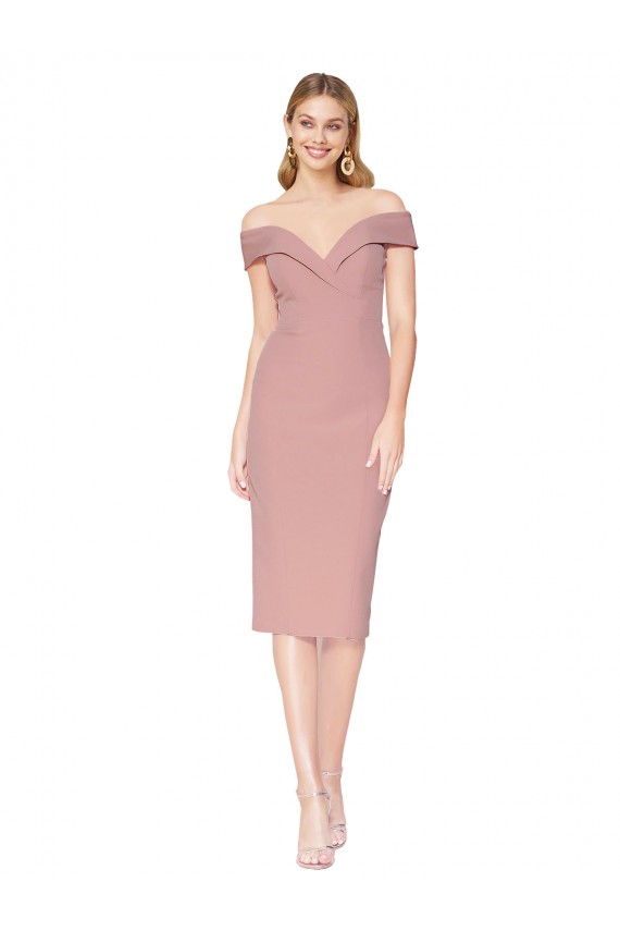 Compra Rosa empolvado Sirena Hombros Descubiertos Crepé Elástico Corto Formales Vestidos de dama de honor / Vestidos de fiesta / Vestidos de cóctel