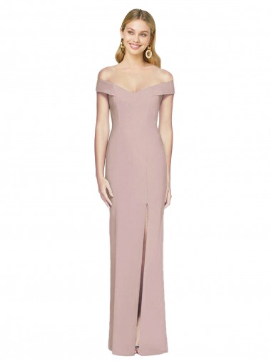 Rosa empolvado Trompeta Hombros Descubiertos Crepé Elástico Largo Vestidos de dama de honor / Vestidos de fiesta Venta