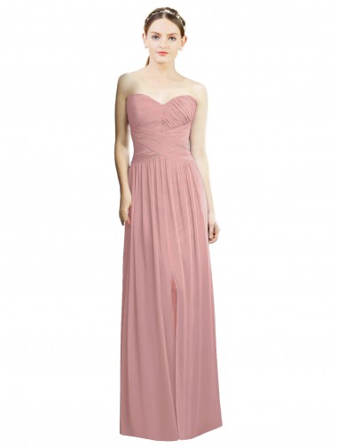 Rosa empolvado línea A Cuello de Corazón Sin tirantes Gasa Largo Formales Vestidos de dama de honor / Vestidos de noche Venta