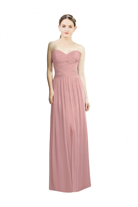 Compra Rosa empolvado línea A Cuello de Corazón Sin tirantes Gasa Largo Formales Vestidos de dama de honor / Vestidos de noche