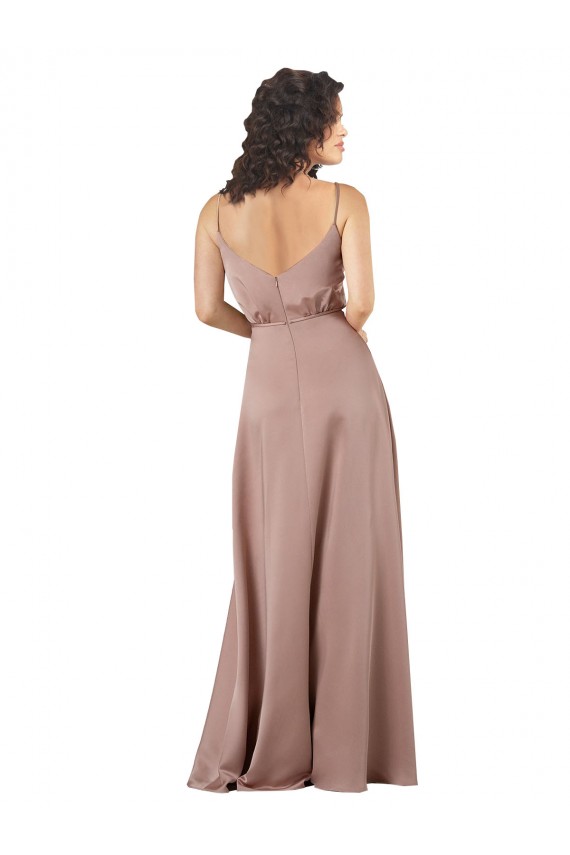 Compra Rosa empolvado línea A Cuello en V Cuello de Corazón Satén sedoso Largo Formales Vestidos de dama de honor / Vestidos de noche
