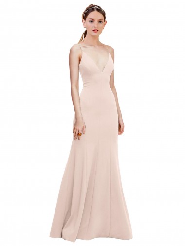 Rosa línea A Cuello en V Crepé Elástico Largo Formales Vestidos de dama de honor / Vestidos de fiesta Venta