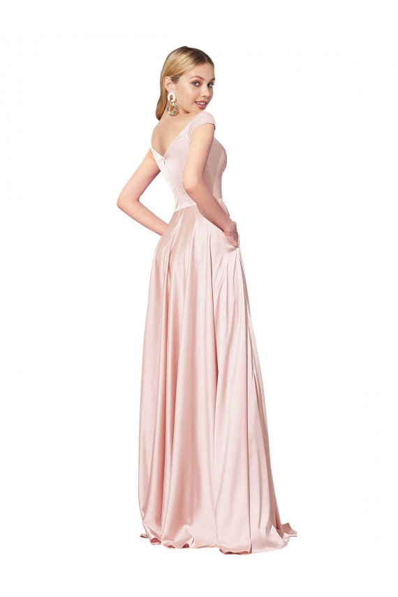 Compra Rosa línea A Hombros Descubiertos Satén Largo Formales Vestidos de dama de honor / Vestidos de fiesta