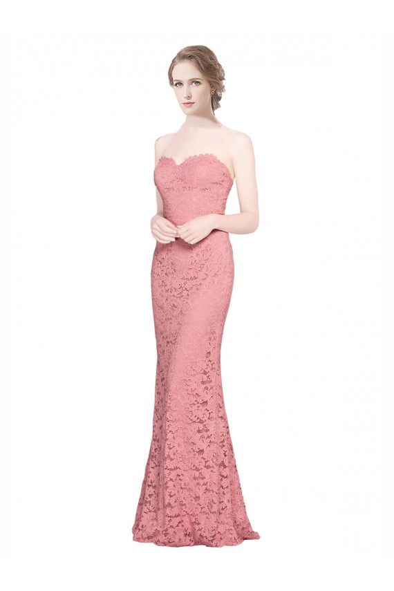 Compra Salmón Sirena Cuello de Corazón Sin tirantes Encaje Largo Vestidos de dama de honor / Vestidos de fiesta