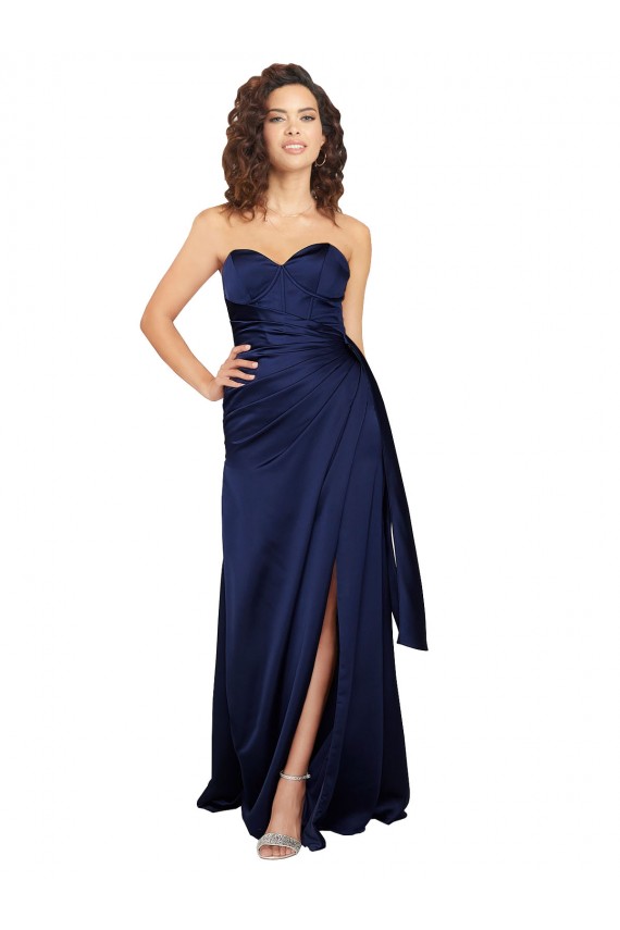 Compra Sapphire línea A Cuello de Corazón Sin tirantes Satén sedoso Largo Formales Vestidos de dama de honor / Vestidos de fiesta