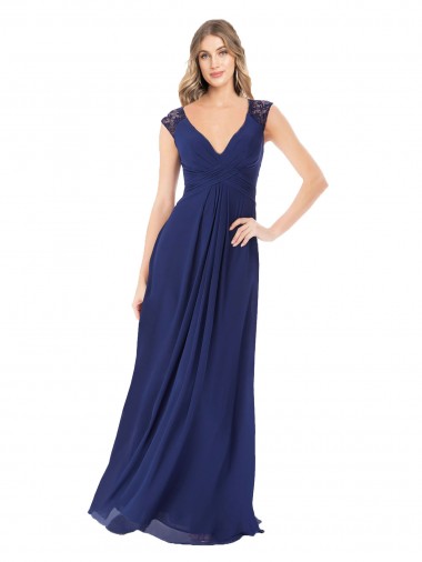 Sapphire línea A Cuello en V Gasa Largo Vestidos de dama de honor Venta