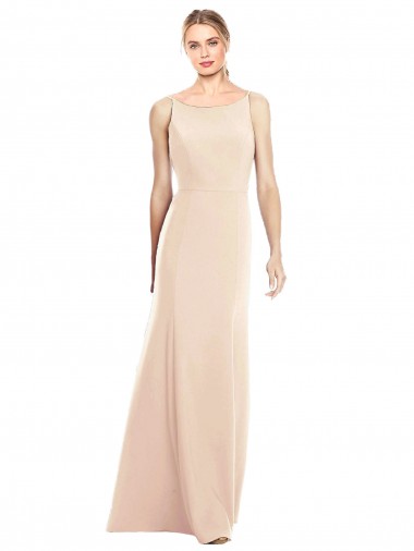 Trompeta Barco Crepé Elástico Largo Vestidos de dama de honor / Vestidos de fiesta Venta