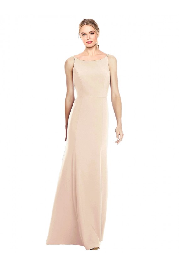 Compra Trompeta Barco Crepé Elástico Largo Vestidos de dama de honor / Vestidos de fiesta
