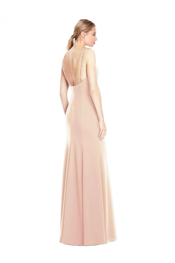 Compra Trompeta Barco Crepé Elástico Largo Vestidos de dama de honor / Vestidos de fiesta