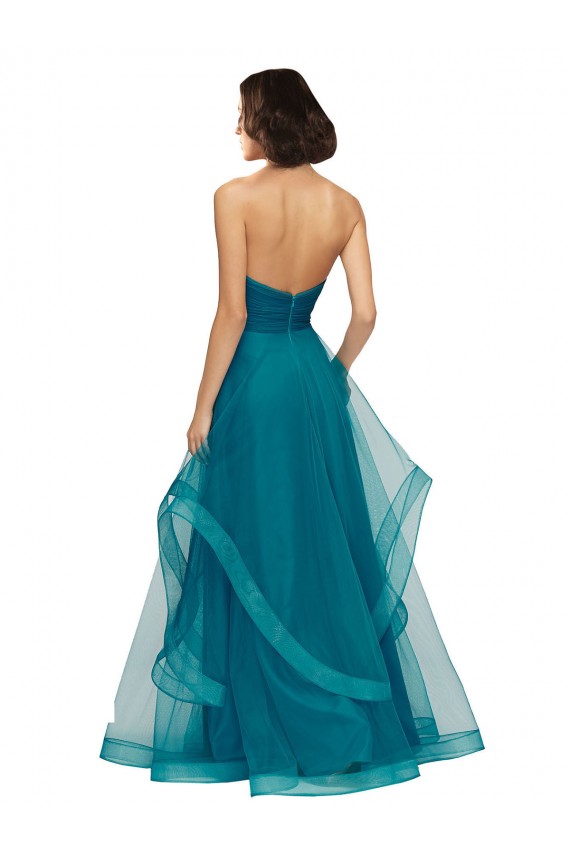 Compra Turquesa línea A Cuello de Corazón Sin tirantes Tul Largo Vestidos de dama de honor