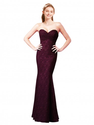 Uva línea A Cuello de Corazón Encaje Largo Vestidos de dama de honor Venta