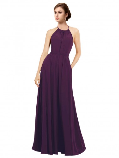 Uva línea A Halter Gasa Largo Vestidos de dama de honor Venta