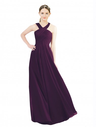 Uva línea A Halter Gasa Largo Vestidos de dama de honor Venta