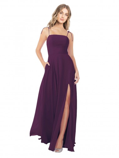 Uva línea A Tirantes espagueti Sin tirantes Gasa Largo Vestidos de dama de honor Venta