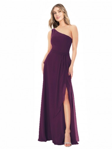 Uva línea A Un Hombre Gasa Largo Vestidos de dama de honor Venta