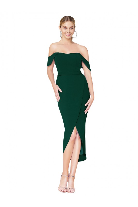 Compra Verde Midnight Sirena Hombros Descubiertos Crepé Elástico Corto Asimétrico Formales Vestidos de dama de honor / Vestidos de fiesta / Vestidos de cóctel