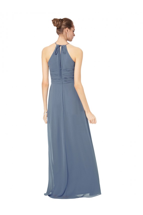 Compra Verde Midnight línea A Tirantes espagueti Halter Gasa Largo Vestidos de dama de honor