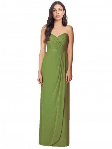 Verde Oliva Trompeta Cuello de Corazón Sin tirantes Gasa Largo Vestidos de dama de honor Venta