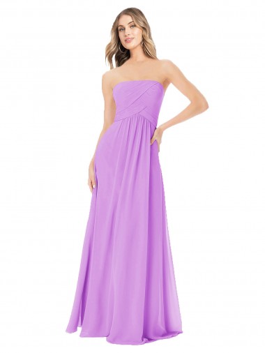 Violeta línea A Sin tirantes Gasa Largo Vestidos de dama de honor Venta