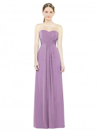lavanda oscura línea A Cuello de Corazón Gasa Largo Vestidos de dama de honor Venta