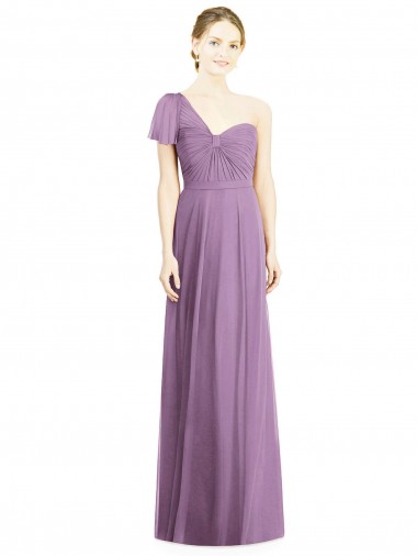lavanda oscura línea A Un Hombre Cuello de Corazón Gasa Largo Vestidos de dama de honor Venta