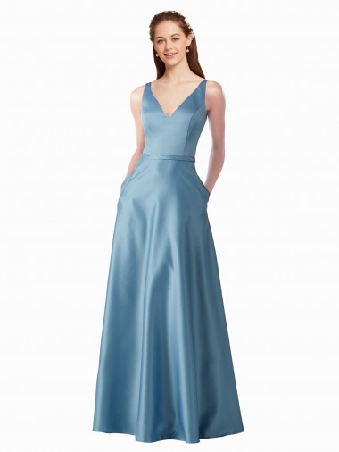 línea A Cuello Alto Satén Largo Vestidos de dama de honor / Vestidos de fiesta Venta