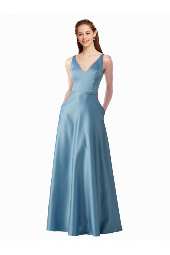 Compra línea A Cuello Alto Satén Largo Vestidos de dama de honor / Vestidos de fiesta