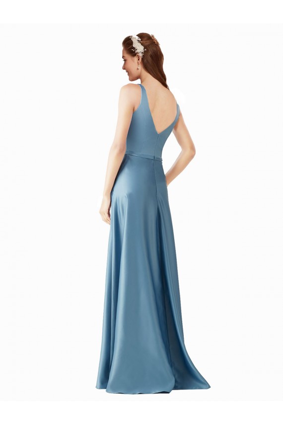 Compra línea A Cuello Alto Satén Largo Vestidos de dama de honor / Vestidos de fiesta