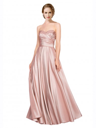 línea A Cuello de Corazón Sin tirantes Satén elástico Largo Formales Vestidos de dama de honor / Vestidos de fiesta Venta
