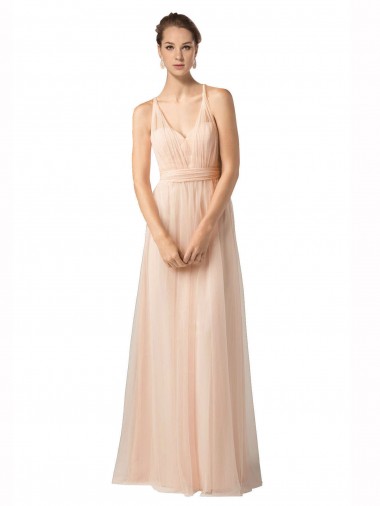 línea A Cuello de Corazón Tul Largo Vestidos de dama de honor Venta