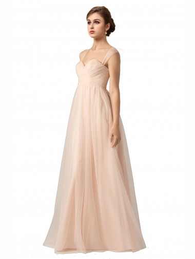 línea A Cuello de Corazón Tul Largo Vestidos de dama de honor Venta