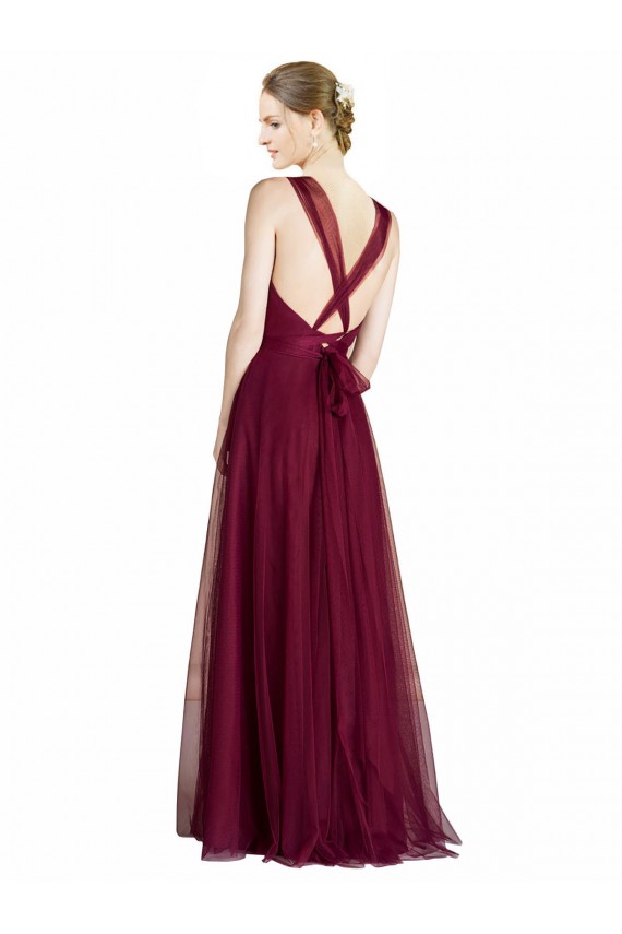 Compra línea A Cuello en V Cuello de Corazón Tul Largo Vestidos de dama de honor