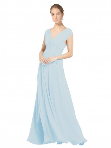 línea A Cuello en V Gasa Largo Vestidos de dama de honor Venta