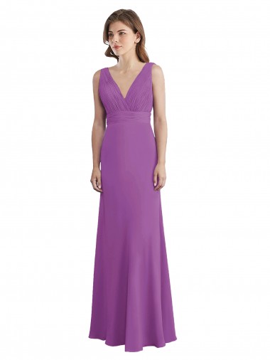 línea A Cuello en V Gasa Largo Vestidos de dama de honor Venta