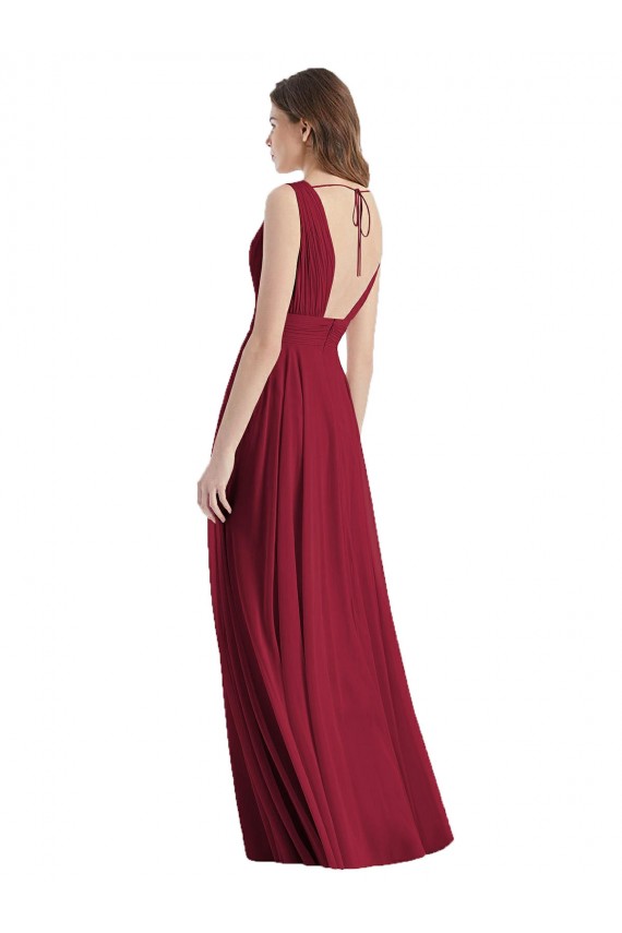 Compra línea A Cuello en V Gasa Largo Vestidos de dama de honor
