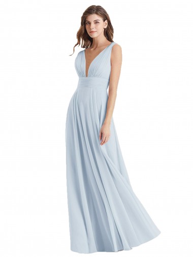 línea A Cuello en V Gasa Largo Vestidos de dama de honor Venta