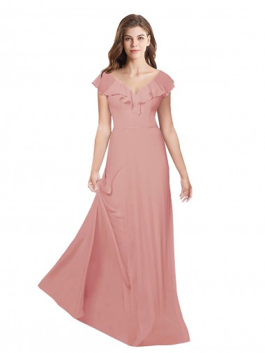 línea A Cuello en V Gasa Largo Vestidos de dama de honor Venta