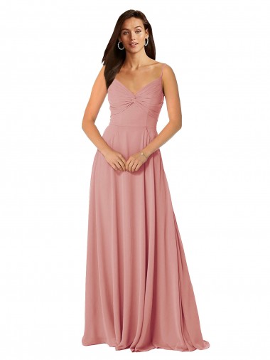 línea A Cuello en V Gasa Largo Vestidos de dama de honor Venta