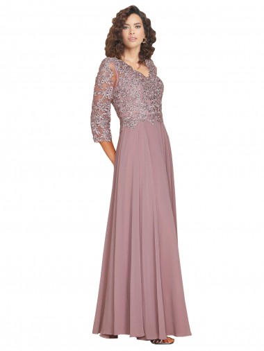 línea A Cuello en V Gasa Largo Vestidos de dama de honor / Vestidos de fiesta Venta