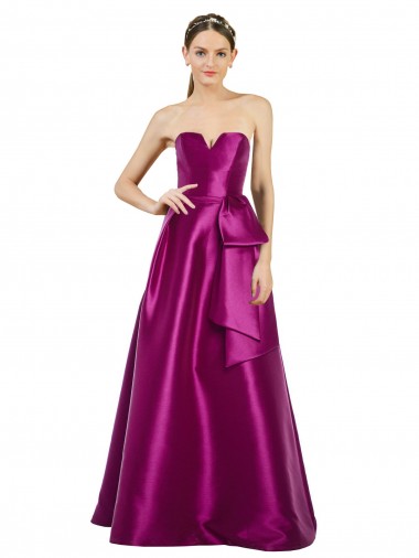 línea A Cuello en V Satén Largo Vestidos de dama de honor / Vestidos de fiesta Venta
