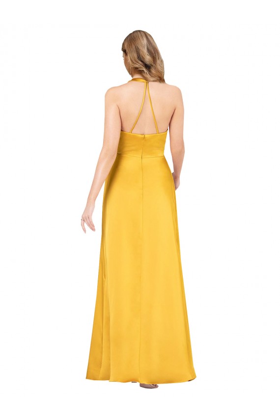 Compra línea A Cuello en V Satén sedoso Largo Asimétrico Formales Vestidos de dama de honor / Vestidos de fiesta