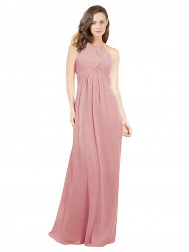 línea A Halter Gasa Largo Vestidos de dama de honor Venta