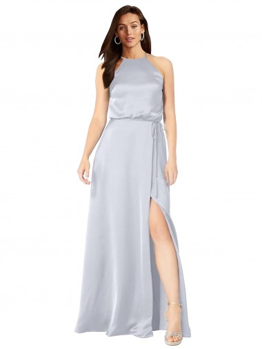 línea A Halter Satén sedoso Largo Formales Vestidos de dama de honor / Vestidos de noche Venta