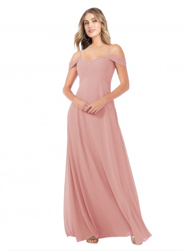 línea A Hombros Descubiertos Gasa Largo Vestidos de dama de honor Venta
