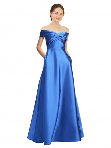 línea A Hombros Descubiertos Satén Largo Formales Vestidos de dama de honor / Vestidos de fiesta Venta